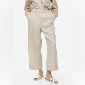 NWT H&M Light Beige Ankle-Length Linen Pants Size Medium